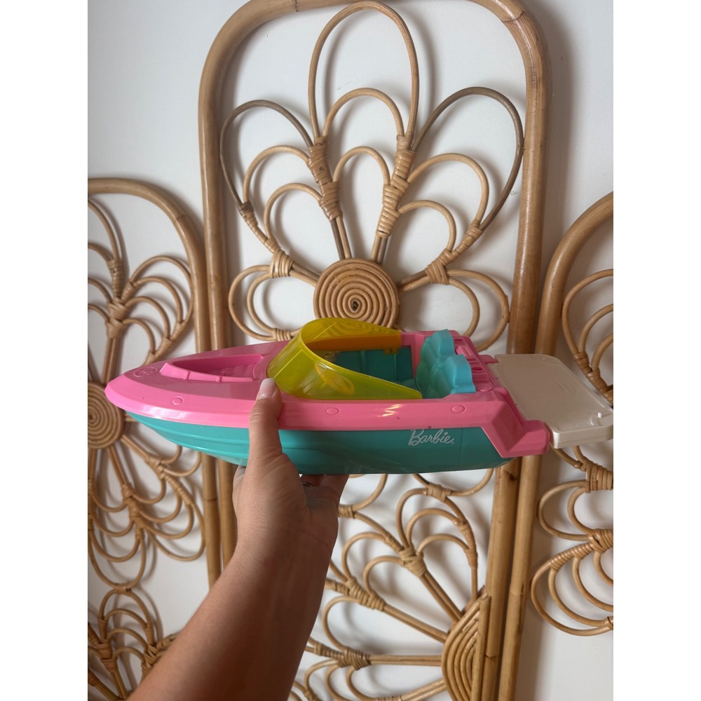 Vintage Barbie Speed Boat Teal Pink Yellow Toy Vehicle Mattel Doll Accessory
